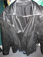 Blk. Fringe Leather Jacket Sz. 48