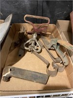 vintage shears, cast handle and metal sprinkler
