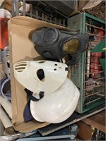 gas mask, hockey mask, hard hat
