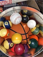 pool balls, basketball, baseball