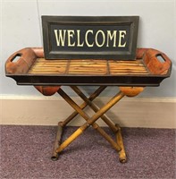 Small Wicker and Wood Table and Welcome Sign