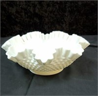 Ruffled edge hobnail bowl approx 11 inches