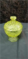 Vaseline pattern glass compote approx 7 inches