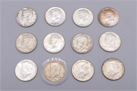 (12) 1964 US Silver Kennedy Half Dollars