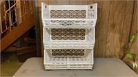 Three tier stacking organizer baskets with