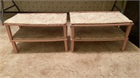Two, two tier stacking carpeted shelves. Each