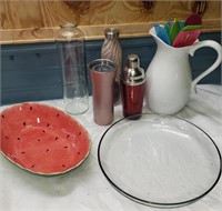 Dishes Pitcher, Tumblers, Watermelon Bowl Nice