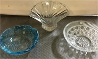 Vintage Blue Bubble Glass and Crystal Dish