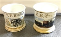 2 Antique Early 1900s Shaving Mugs With Names