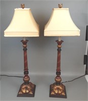 Pair of Tall Glass and Gold Lamps