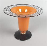 Orange and Black Art Glass Vase