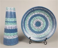 2 Piece Blue and Green Art Glass/Pottery
