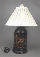 Black Metal Lamp with Hand-painted Flowers