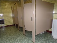 (4) Bathroom Stalls, Toilets, Paper Dispensers