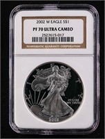 2002-W $1 Silver Eagle PF70 Ultra Cameo NGC PR70
