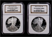 Two 2006-W $1 Silver Eagles PF70 Ultra Cameo NGC
