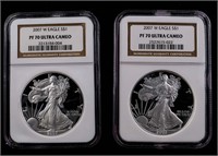 Two 2007-W $1 Silver Eagles PF70 Ultra Cameo NGC