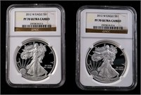 Two 2012-W $1 Silver Eagle PF70 Ultra Cameo NGC
