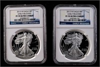 Two 2013-W $1 Silver Eagle PF70 Ultra Cameo NGC