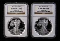 Two 2013-W $1 Silver Eagle Proof Ultra Cameo NGC