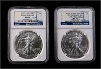 Two 2015 $1 Silver Eagles NGC Early Releases MS70