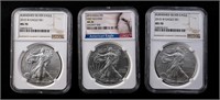 Three 2015 $1 Silver Eagles MS70 NGC Burnished