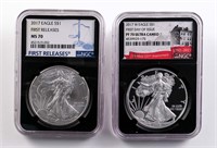 Two 2017 $1 Silver Eagles NGC PF70 & MS70