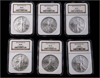 Six 2006-W $1 Silver Eagles NGC MS69 - MS70