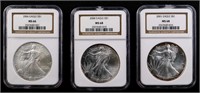 Three $1 Silver Eagles NGC MS66-68, 2000-2006