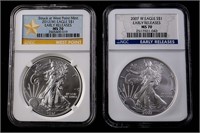 Two West Point $1 Silver Eagles NGC MS70