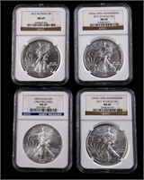 Four $1 Silver Eagles 2009-2012 NGC MS69