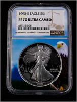 1990-S $1 Silver Eagle PF70 Ultra Cameo PR70