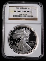 2001-W $1 Silver Eagle PR70 NGC Ultra Cameo PF70