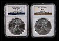 Two 2013 $1 Silver Eagles NGC MS70 & MS69