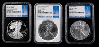 Three 2018 $1 Silver Eagles NGC MS70 & PF70