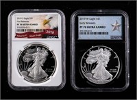 Two 2019 $1 Silver Eagles: NGC PF 70 Ultra Cameo
