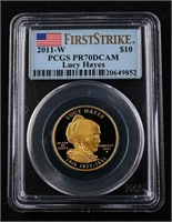 2011-W $10 Lucy Hayes PR70 Ultra Cameo PCGS