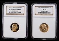 Two Coins: 1999-W $5 Gold Washington's Death NGC