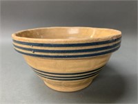 Early Yellow Ware Blue Striped Mixing Bowl