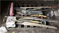 Assortment Of Shovels, Brooms, Spades,