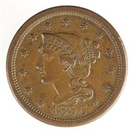 1856 Braided Hair Large Cent - Upright 5s (AU?)