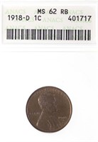1918-d Lincoln Cent (ANACS MS62 RB)