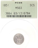 1851 Silver Three Cent - Type I (PCGS MS63)