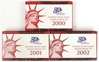 2000-s, 2001-s, 2002-s Silver Proof Sets
