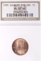 1995 Double Die Lincoln Cent (NGC MS67 RD)