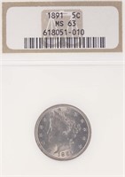 1891 Liberty "V" Nickel (NGC MS63)