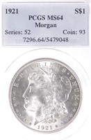 1921 Morgan Silver Dollar (PCGS MS64 - Morgan)