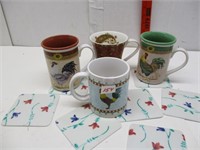 Rooster Mugs and Coaster Set