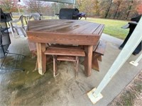 6 sided wood picnic table w/benches