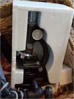 SMALL BOX  OF A MICROSCOPE AND BOOK